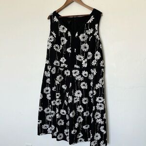 Talbots Black White Daisy Floral Dress Sleeveless Stretch Cotton Lined 18W